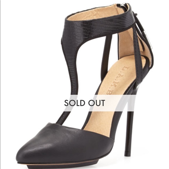 LAMB Sz 7 Serena Point Toe T-Strap Pump Black - Picture 7 of 8